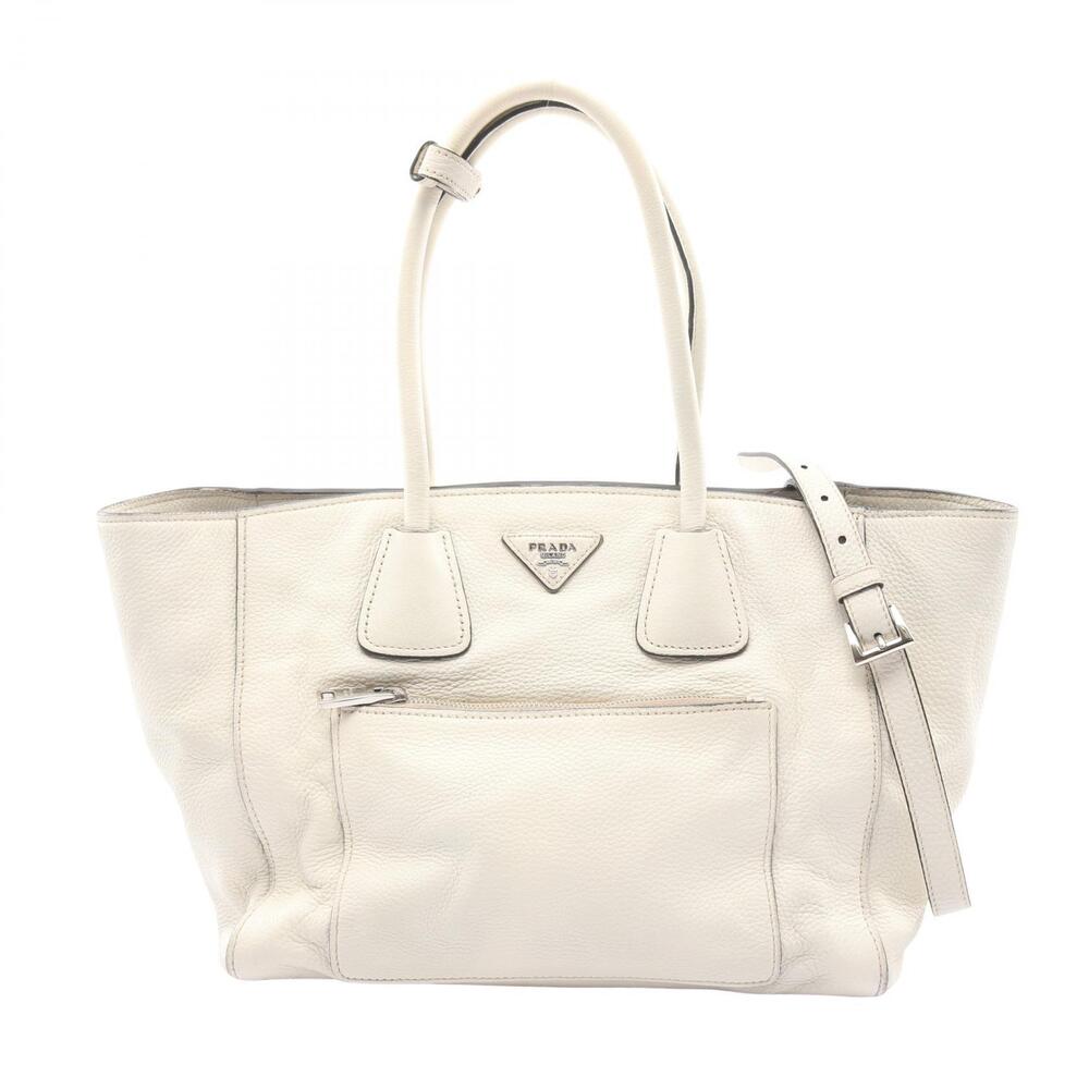 Prada Vitello Daino leather tote bag iconic enameled logo white